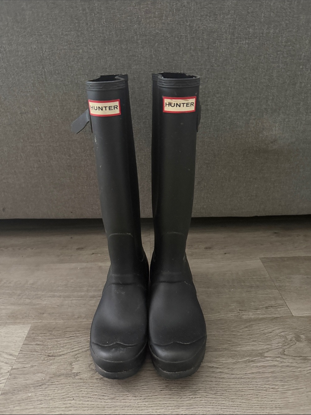 Hunter Black Tall Women's Rain Boots with Red Logo Trim